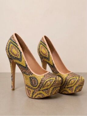 Alba Yellow Patterned Platform Pumps